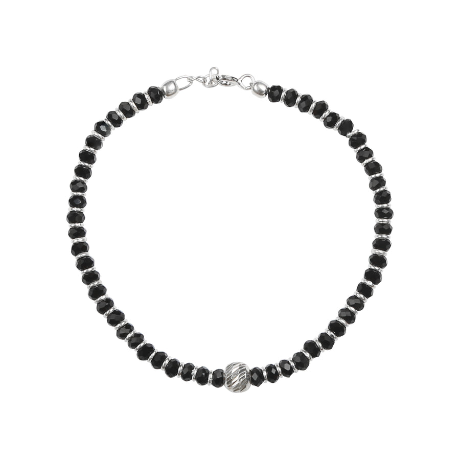 Black Beads Chain Style Silver Ball Bracelet