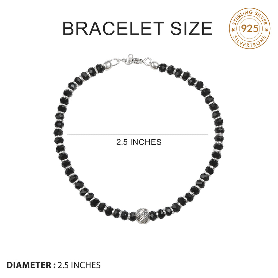 Black Beads Chain Style Silver Ball Bracelet