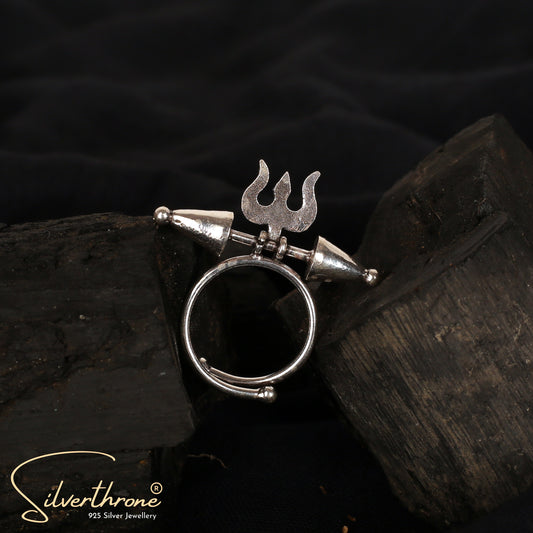 Shiva Damru Trishul Motif  Statement Ring