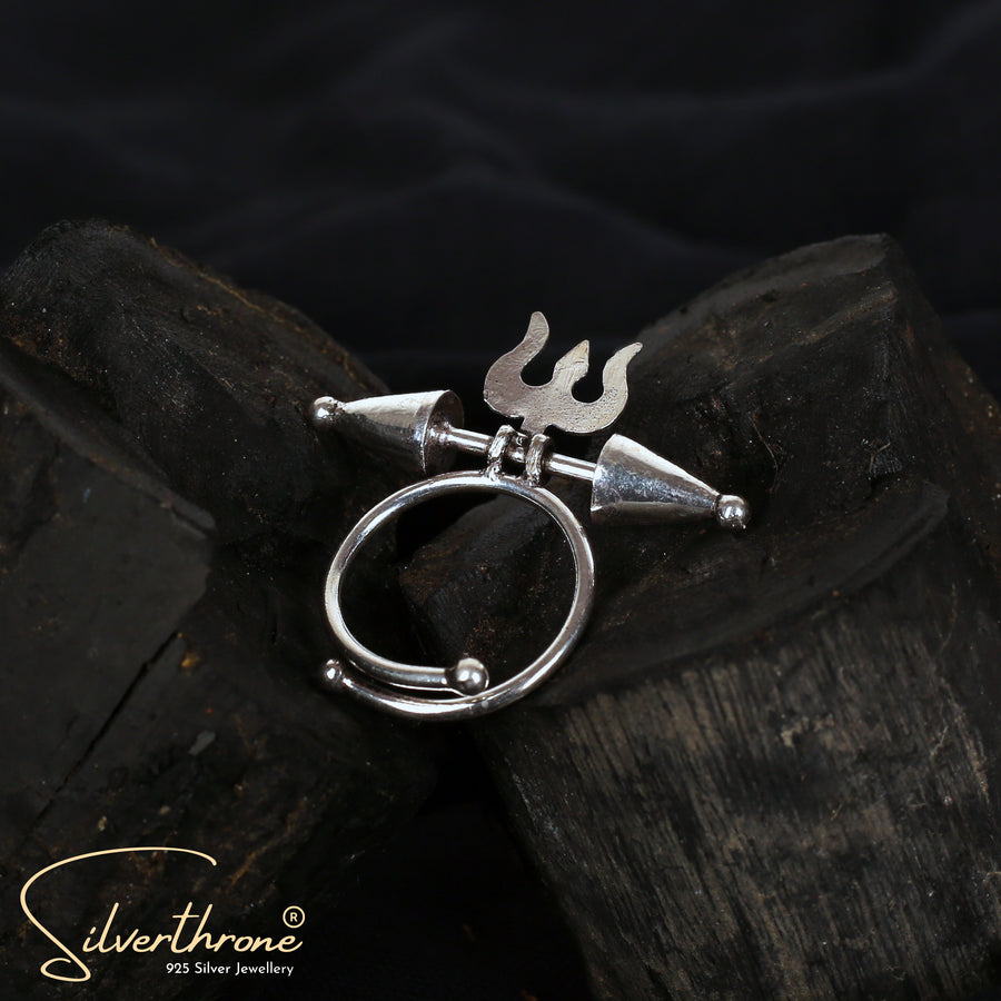 Silver Trishul Ring For Men's | Adjustable Lord Shiva 925 Silver Ring |  Silveradda