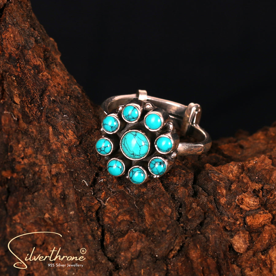 Turquoise Stone Floral Round Cutstone Ring