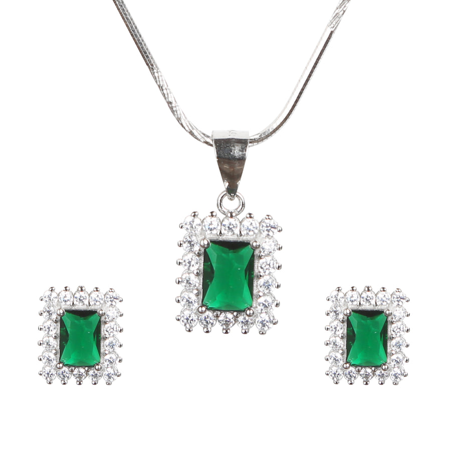 Zircon Green 925 Silver Pendant Set With Chain
