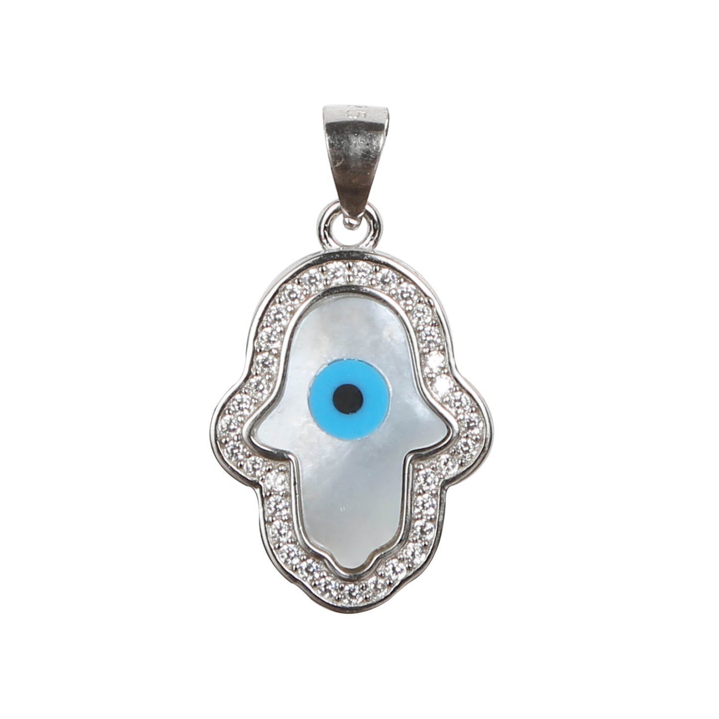 Zircon Evil Eye Hamsa 925 Silver Pendant (Without Chain)